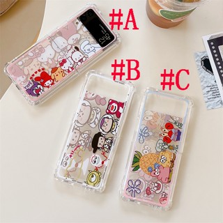 เคสแข็ง สำหรับ Clear Case Samsung Z Flip3 Z Flip4 Cute Cartoon Hello Kitty เฮลโลคิตตี้ &amp; SpongeBob &amp; Lotso Bear Acrylic &amp; Silicone Design Hard Case