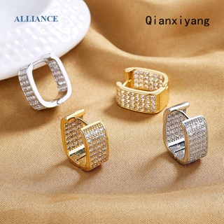 Qianxiyang ต่างหูคริสตัล แถวคู่ ทองแดง เพทาย เครื่องประดับต่างหู Diy ต่างหู ตะขอเกี่ยว อุปกรณ์