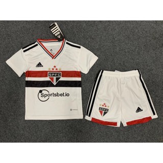 เสื้อกีฬาแขนสั้น ลายทีมชาติฟุตบอล Sao Paulo 2223 และกางเกงขาสั้น คุณภาพสูง สําหรับเด็ก