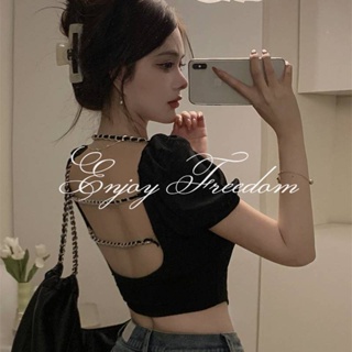 Enjoy Freedom เสื้อยืดสตรี 2023 ใหม่แฟชั่นสไตล์เกาหลี Cropped Halter Tops