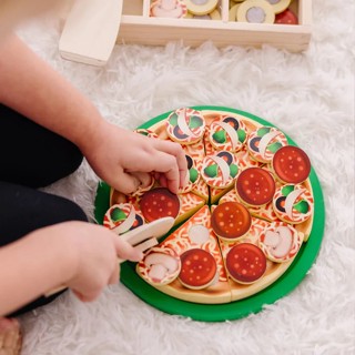 ⚡️ของแท้ USA⚡️ [36ชิ้น] ชุดพิซซ่าพร้อมถาดไม้ Pizza Party Wooden Play Food ถาดไม้อย่างดี รุ่น 167 ยี่ห้อ MELISSA &amp; DOUG