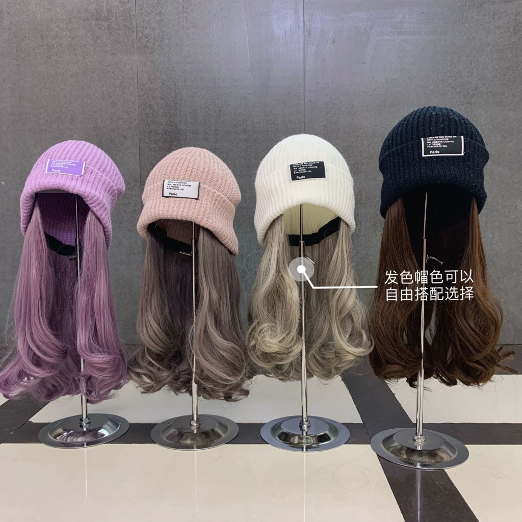 หมวกวิก ผมหยิกสีม่วงถักหมวกวิกผมเวอร์ชั่นเกาหลีทุกการแข่งขันผ้าไหมสดใสถักหมวกเวอร์ชั่นเกาหลีที่มองไม่เห็นที่ถอดออกได้วิกผมเย็นหมวก