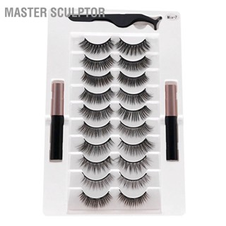 Master Sculptor 20pcs Magnetic 3D False Eyelashes นำกลับมาใช้ใหม่ Fluffy Artficial Lashes Eyeliner สำหรับแต่งหน้าสีดำ