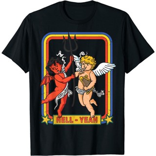 เสื้อยืด พิมพ์ลาย Hell Yes Smoking Angel And Devil สไตล์เรโทร_03