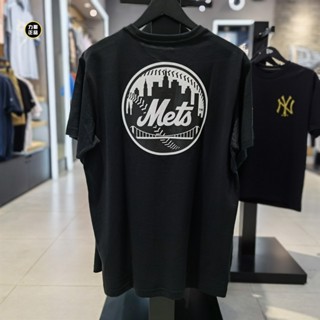 ใหม่ เสื้อยืดแขนสั้น พิมพ์ลายฉลาก MLB แฟชั่นฤดูร้อน 12870535 โลโก้ New York Metropolitan สําหรับผู้ชาย และผู้หญิง