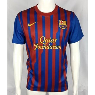 เสื้อกีฬาแขนสั้น ลายทีมชาติฟุตบอล Barca 11-12 ชุดเหย้า สไตล์เรโทร ไซซ์ S-XXL AAA