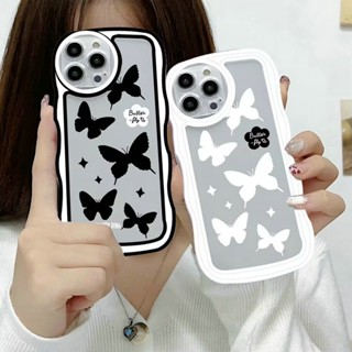 Amk เคสโทรศัพท์มือถือแบบใส ลายผีเสื้อ สีดํา ขาว สําหรับ Tecno Spark Go 2023 Infinix Smart 7 5 hot note 30 30i 12 g96 10 pro 11 20 20s 12i 11s nfc 10s 9 6 4 play 5g STDBL