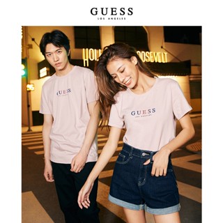 Guess เสื้อยืดแขนสั้น ผ้าฝ้าย พิมพ์ลายโลโก้โมโนแกรม สําหรับผู้ชาย และผู้หญิง