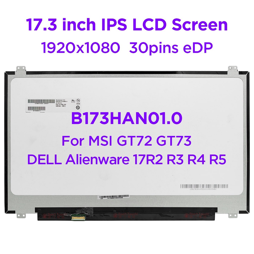 17.3 "IPS แล็ปท็อปหน้าจอ LCD B173HAN01.0 Fit LP173WF4-SPF1 SPF2 SPF3 SPF4 SPF5 สําหรับ DELL Alienwar