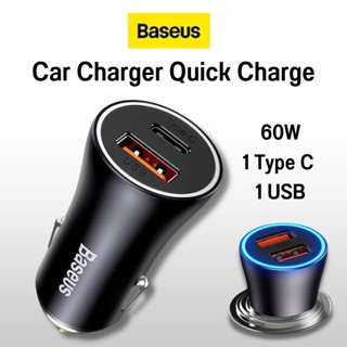 ฺBaseus 60w usb type c car charger quick charge หัวชาร์จรถ 2 ช่อง  หัวชาร์จบนรถ อแดปเตอร์ชาร์จไว บนรถ Car Phone Charger