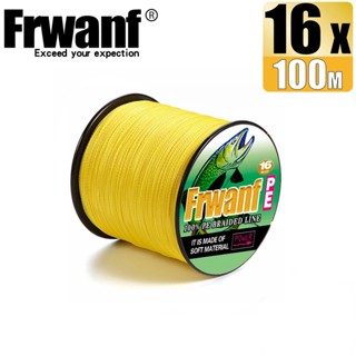 Frwanf สายเอ็นตกปลา แบบถัก PE X16 20-500LB 100 ม. 16 เส้น สีเหลือง