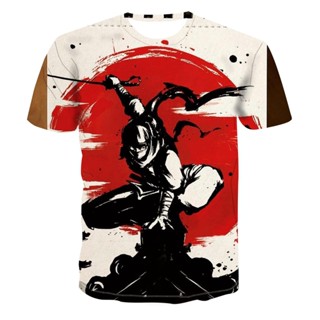 เสื้อยืดคอกลม แขนสั้น พิมพ์ลาย Samurai 3 มิติ สไตล์ฮิปฮอป ฮาราจูกุ สตรีท แฟชั่นสําหรับผู้ชาย และผู้หญิง