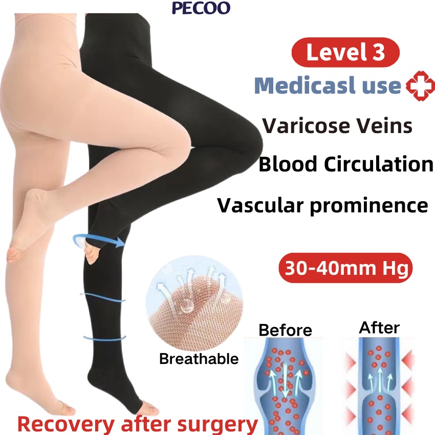 [Pantyhose] Compression Stocking Level 3 30-40mmHg ลดเลือดหมู Leg Long ถุงน่องถุงน่อง/เงียบสําหรับดูแลนิ้วเท้าเปิดถุงเท้าต้นขา Anti-Fatigue สําหรับผู้หญิง&ผู้ชาย