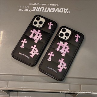 พร้อมส่ง 【Pink Cross】เคสโทรศัพท์มือถือ ผ้าฝ้าย แบบนิ่ม ลายหัวใจ 3D สําหรับ IPhone 14 Pro Max 13 Pro Max 11 12 Pro Max X XS XR