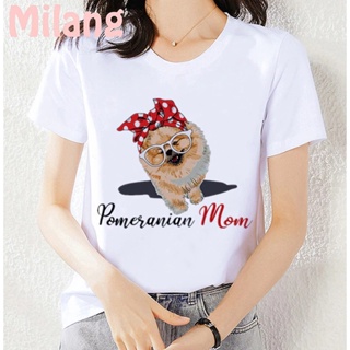 White T shirt unisex New Pomeranian Mom dog printed design casual Summer clothes_04