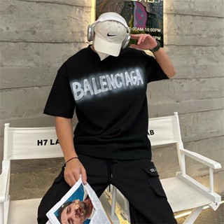 เสื้อยืดแขนสั้นลําลอง ผ้าฝ้าย พิมพ์ลายกราฟฟิติโลโก้ Balen ขนาดใหญ่ แฟชั่นคู่รัก สําหรับผู้ชาย และผู้หญิง