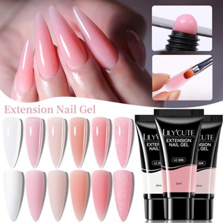 Lilycute FAST EXTENSION เจลทาเล็บ กลิตเตอร์ สีชมพูนู้ด แช่ออกได้ ศิลปะกึ่งถาวร