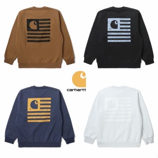 Carhartt เสื้อกันหนาว คอกลม พิมพ์ลายโลโก้ธงชาติ แฟชั่นฤดูใบไม้ร่วง และฤดูหนาว สําหรับผู้ชาย