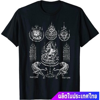 เสื้อยืดผู้ ขายร้อนประเทศไทย หนุมาน พระพุทธเจ้า เทพเจ้าลิง Sak Yant Tattoo Muay Thai Hermit Amulet Hanuman Twin Tiger T-