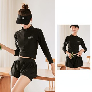 BBB Womens Swimwear Long Sleeved Sunscreen Zipper Designed Two-piece Separate Quick Dry Conservative High Waist Surfing Suit