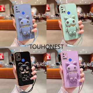 เคส Tecno Spark 6 Air เคส Tecno Camon 15 เคส Tecno Camon 16 เคส Tecno Camon 18 Case Tecno Pova 2 Case Tecno spark 5 Air Case Soft Silicone Shockproof Cute Rabbit Bunny Bracket Stand Phone Cover Case With Rope โทรศัพท์มือถือ ซิลิโคนนิ่ม กันกระแทก