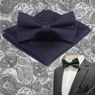 Bowtie Paisley Black and Navy Set โบว์ไทด์ ลายลูกน้ำ พื้นดำลายกรมท่า (BOWTIE114)