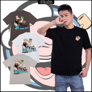 Tee เสื้อคู่รัก - เสื้อยืดสําหรับผู้ชายผ้าฝ้าย Popeye การ์ตูนขนาดใหญ่คอกลมหลวมคู่เสื้อผ้ากราฟิกที_03