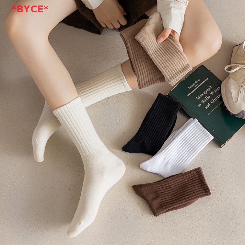 Byce> ถุงเท้าผ้าฝ้าย สีดํา สีขาว สไตล์เกาหลี ญี่ปุ่น ย้อนยุค แฟชั่นฤดูใบไม้ร่วง ฤดูหนาว สําหรับผู้หญิง นักเรียน