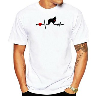 เสื้อยืดแขนสั้น คอกลม ผ้าฝ้าย พิมพ์ลายสุนัข Sheltie Dog Breed Heartbeat สําหรับผู้ชายS-5XL_02