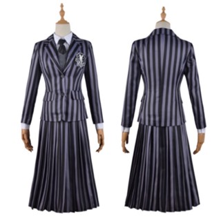 【COD】ชุดคอสเพลย์ The Addams Family Fancy School Uniform Carnival Night Party Dressing สําหรับผู้ใหญ่ ผู้หญิง