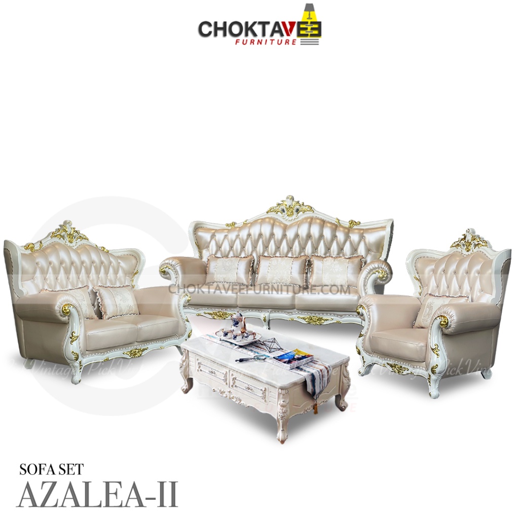 ชุดโซฟาหลุยส์ 4ชิ้น (3+2+1ที่นั่ง+โต๊ะกลาง) WHITE Diamond Series รุ่น TSF-LV-SET AZALEA-II [Pick Col