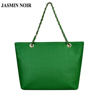 Jasmin NOIR กระเป๋าสะพายไหล่ กระเป๋าถือ ลายหนังจระเข้ ขนาดใหญ่ มีสายโซ่คล้อง สําหรับสตรี