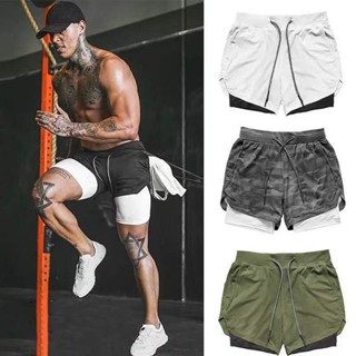 Summer Workout Shorts Mens Exercise Running Pants Breathable Mesh Five-Point Quick-Drying Shorts Double-Layer Stretch Casual Pants mqaC