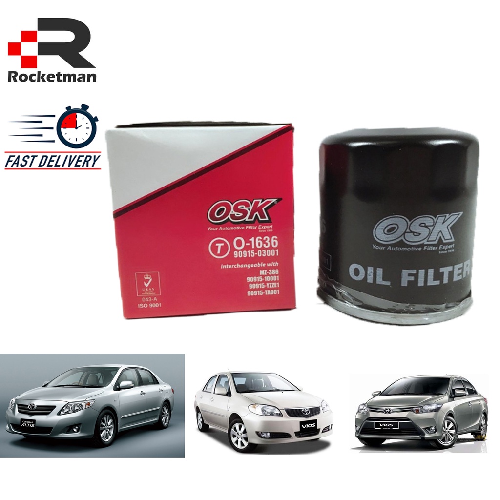 กรองน้ํามันเครื่อง OSK TOYOTA VIOS 2003-2016 AE101 ALTIS 1.6 1.8 VVTi PARTS (O-1636)