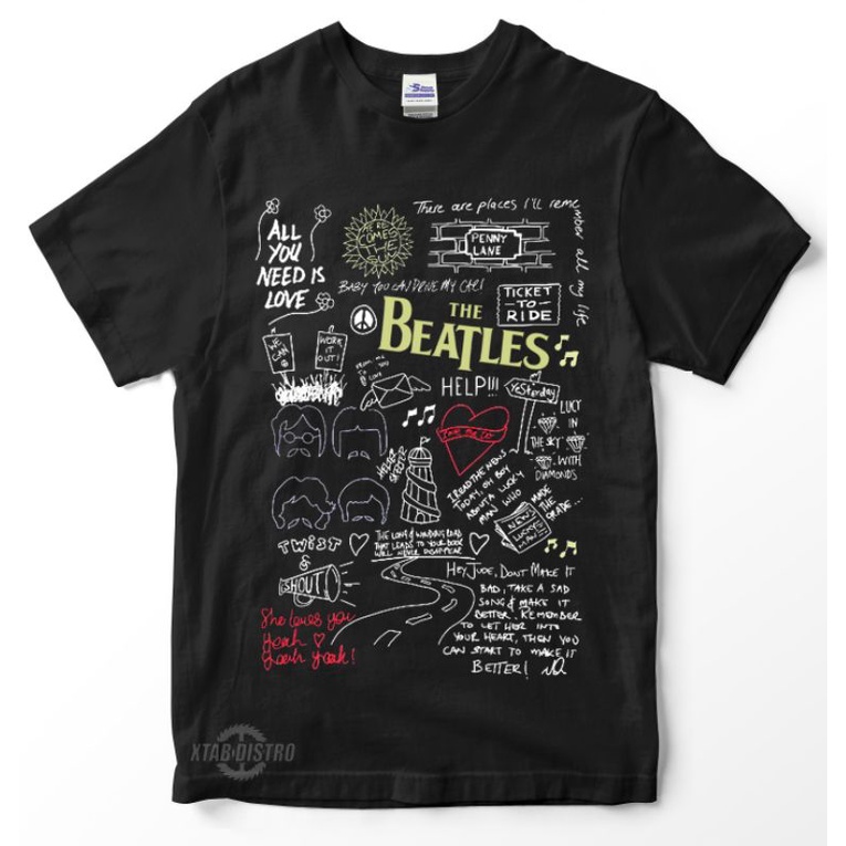 THE BEATLES 9 DOODLE LYRIC SONG ตั๋วขี่เสื้อยืดพรีเมี่ยม