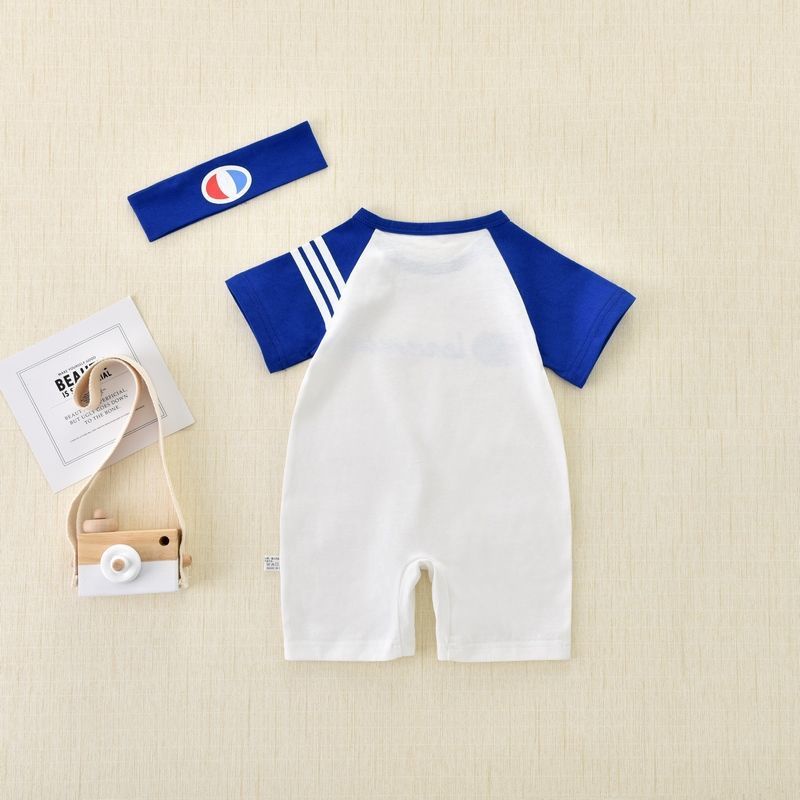 ใหม่ ชุดจั๊มสูทรอมเปอร์ วันพีช แขนสั้น ผ้าฝ้าย พร้อมที่คาดผม สําหรับเด็กทารกผู้ชาย ผู้หญิง อายุ 0-24 เดือน เหมาะกับฤดูร้อน - รูปที่ 4
