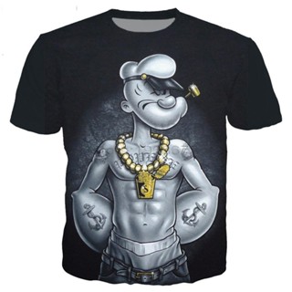 ใหม่เสื้อยืดลําลองแฟชั่นสําหรับผู้ชายผู้หญิงแขนสั้นพิมพ์ลาย Popeye 3D สไตล์ฮิปฮอปa44e80viso_02