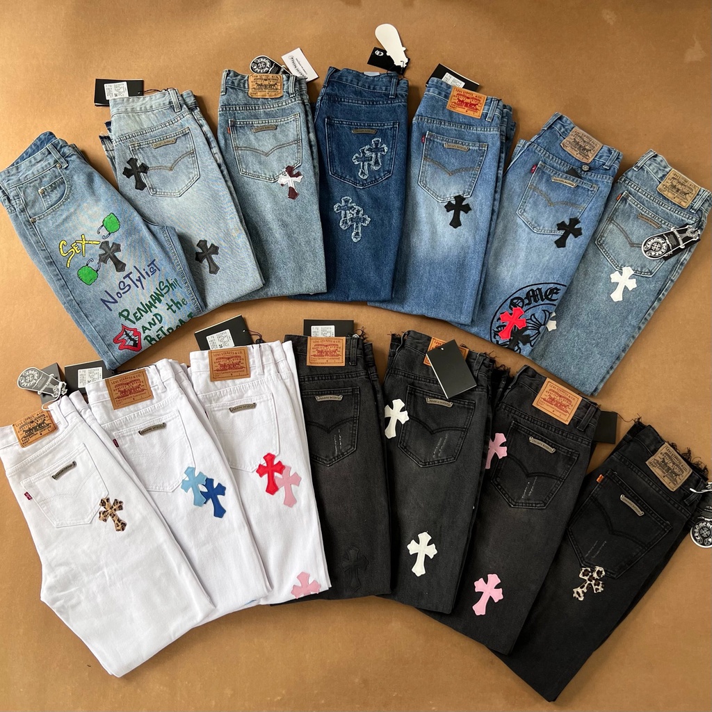 Chrome Hearts cross skin logo embroidery design washed to make old fabric jeans Chrome Hearts jeans 