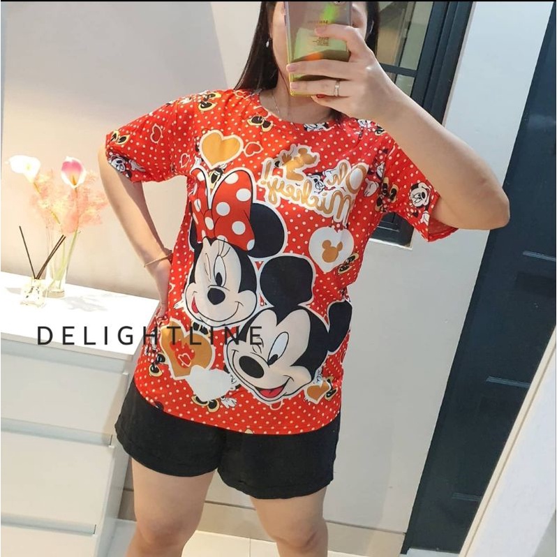 Merah Delightline - IMPORTED MICKEY MOUSE POLKA DOTS เสื้อยืดสีแดง