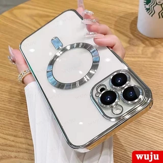 Wuju เคสโทรศัพท์มือถือแบบนิ่ม ใส กันกระแทก พร้อมที่ชาร์จแม่เหล็กไร้สาย หรูหรา สําหรับ iPhone 17 16 15 14 13 12 11 Pro Max Plus Air