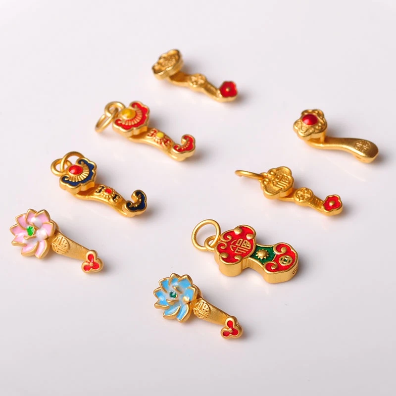 ลูกปัดทรายสีทองและจี้ลูกปัดเคลือบสีแดง สไตล์จีนโบราณ สำหรับทำเครื่องประดับ thumbnail 6