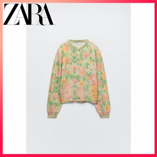 Zara ใหม่ เสื้อแจ็กเก็ต ผ้าถักแจ็กเก็ต ประดับมุกเทียม สําหรับผู้หญิง