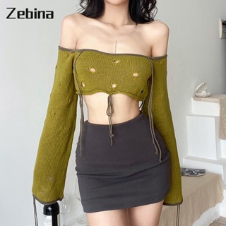 Zebina 2023 ใหม่ของผู้หญิงสีทึบคอปกแนวถนนเซ็กซี่เปลือยหลังเสื้อยืด