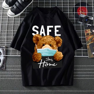 STAY SAFE TEDDY BEAR T SHIRT WOMEN MEN 100% COTTON  T-SHIRT_02