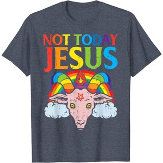 เสื้อยืดลําลอง แขนสั้น คอกลม พิมพ์ลาย Today Not Jesus Satan Goat Satanic สีรุ้ง แฟชั่นสไตล์เกาหลี_04