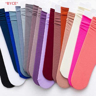 Byce&gt; ใหม่ ถุงเท้าลําลอง ผ้าฝ้าย ระบายอากาศ สีพื้น ให้ความอบอุ่น แฟชั่นสําหรับผู้หญิง 1 คู่