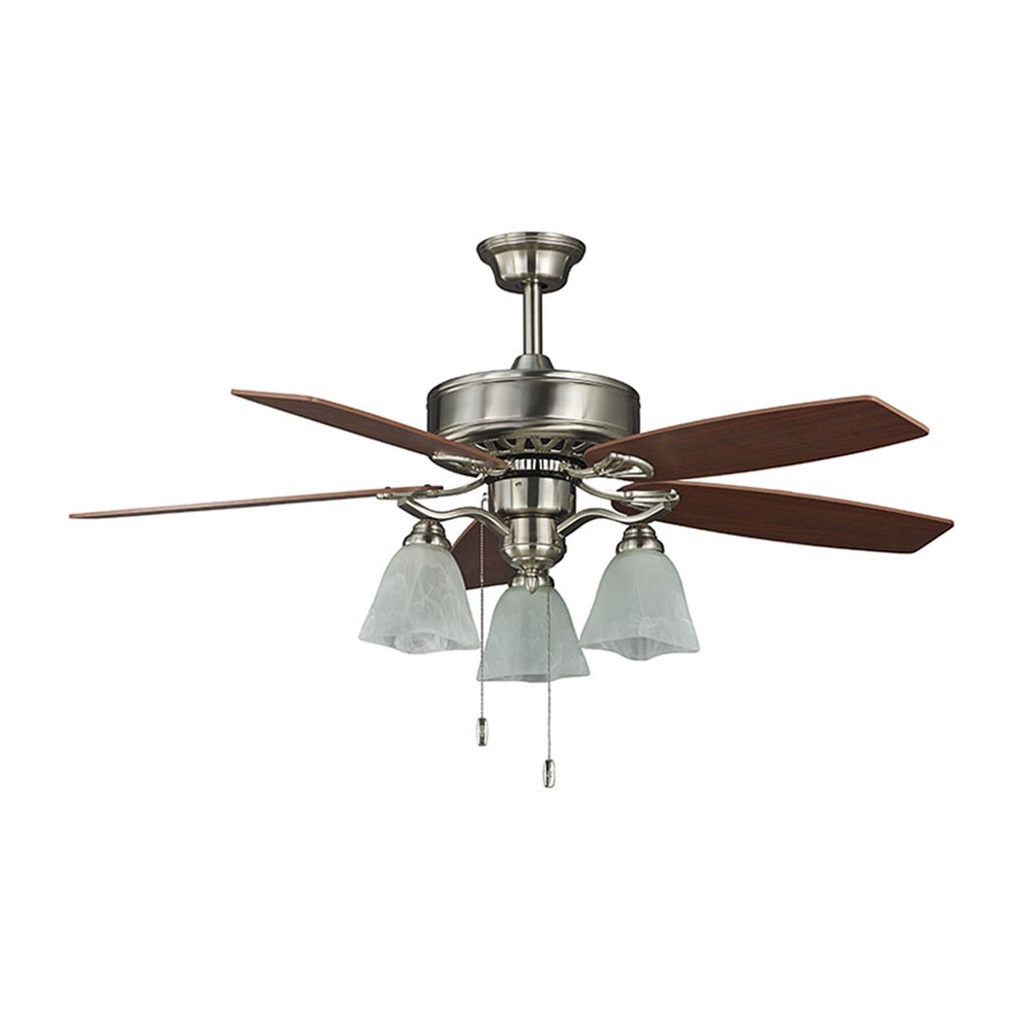 พัดลมโคมไฟพลายวู๊ด WIN FAVOUR รุ่น FD-SP013 ขนาด 52 นิ้ว สีนิกเกิ้ล