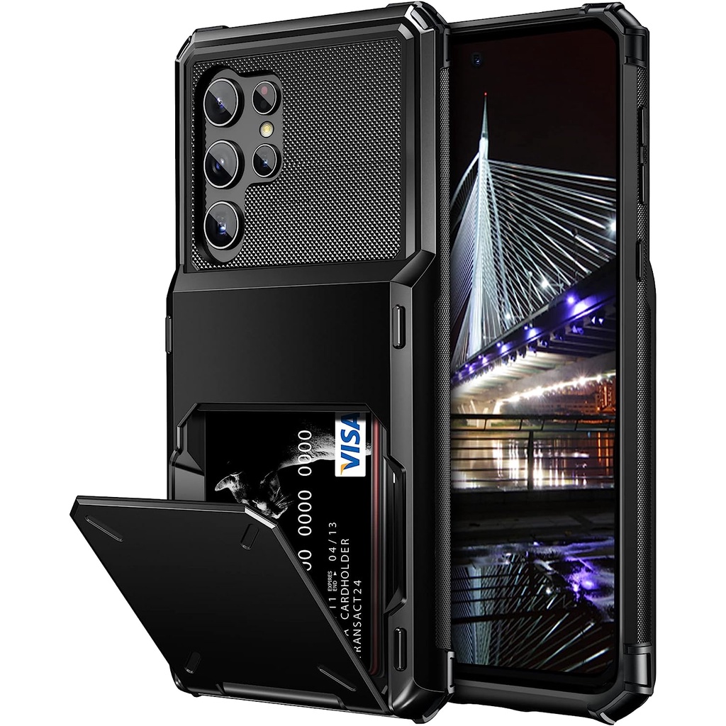 เคสโทรศัพท์มือถือไฮบริด ป้องกัน ช่องใส่บัตรเครดิต ID สองชั้น พร้อมช่องใส่บัตร สําหรับ Samsung Galaxy