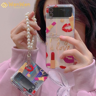 Wenwen เคสโทรศัพท์มือถือแฟชั่น ลายลิปสติก สามชิ้น สําหรับ Samsung Z Flip4 Z Flip3