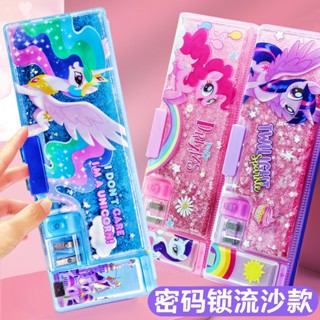 กระเป๋าดินสอ อเนกประสงค์ ลาย My Little Pony แต่งกลิตเตอร์ แบบใส่รหัสผ่าน เหมาะกับนักเรียนประถม สําหรับเด็กผู้หญิง